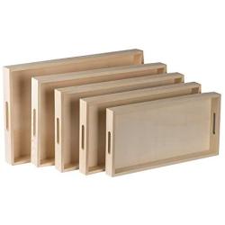 Hammont Wooden Nested Serving Trays - Five Piece Set of Rectangular Shape Wood Trays for Crafts with Cut Out Handles | Kitchen Nesting Trays for Serving Pastries, Snacks, Mini Bars, Chocolate