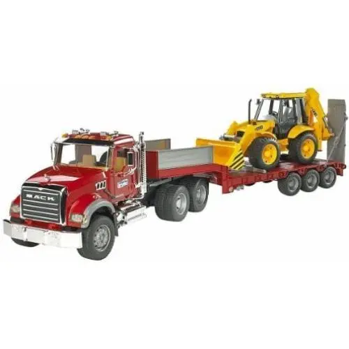 Bruder 02813 Mack Granite Flatbed Truck with JCB Loader Backhoe Bruder 02813 Mack Granite Flatbed Truck with JCB Loader Backhoe