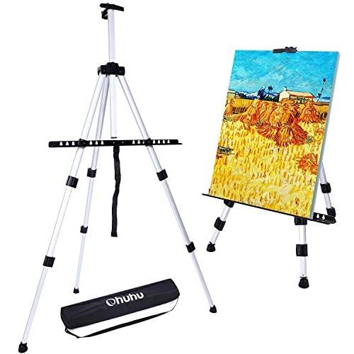 Artist Easel, Ohuhu 66'' Aluminum Field Easel Stand with Bag for Table-Top/Floor, Art Easels with Adjustable Height from 21-Inch to 66-Inch Back to School Art Supplies Great Gift for Student Children