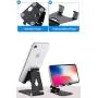 Foldable Phone Stand 2 Pack, Angle Height Adjustable Cell Phone Desk Holder, Portable Metal Aluminum, Mobile Phone Holder Cradle Dock with Non-Slip Base for iPhone, All Android Smartphone- Black