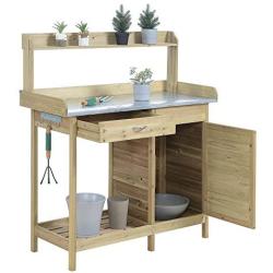 Convenience Concepts Deluxe Potting Bench with Cabinet, Natural Fir