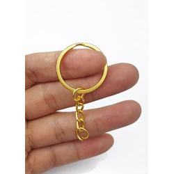 yueton Pack of 100 25mm/0.98'' Metal Split Key Ring with Chain (Gold)