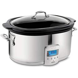 All-Clad SD700450 Programmable Oval-Shaped Slow Cooker with Black Ceramic Insert and Glass Lid, 6.5-Quart, Silver