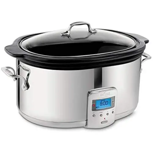 All-Clad SD700450 Programmable Oval-Shaped Slow Cooker with Black Ceramic Insert and Glass Lid, 6.5-Quart, Silver All-Clad SD700450 Programmable Oval-Shaped Slow Cooker with Black Ceramic Insert and Glass Lid, 6.5-Quart, Silver