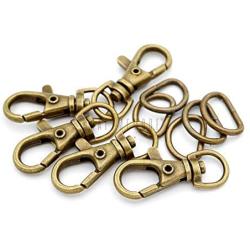 CRAFTMEMORE Swivel Trigger Snap Hooks Purse Landyard Clip Lobster Clasps with D-Rings 10 Sets KSD (Antique Brass)