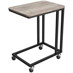 VASAGLE Industrial Side Table, End Table for Coffee Laptop Tablet, Mobile Table with Rolling Casters, Steel Frame, for Living Room, Bedroom, Light Ivory and Black ULNT050B02