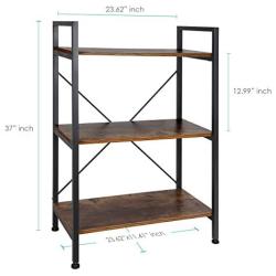 TomCare Bookshelf  3-Tier Wood and Metal Shelves Industrial Bookcase Display Office Storage Rack Multifunctional Furniture for Entryway Living Room Bedroom Home Office Kitchen