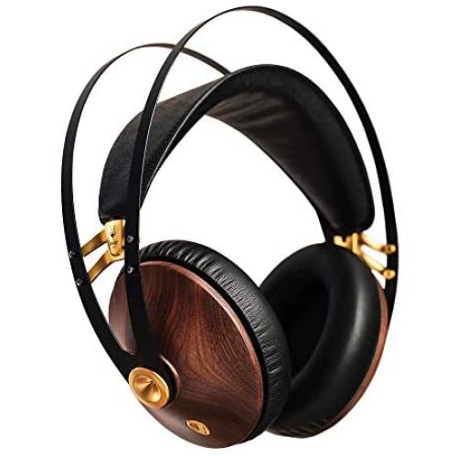 Meze 99 Classics Walnut Gold | Wired Over-Ear Headphones with Mic and Self Adjustable Headband | Classic Wooden Closed-Back Headset for Audiophiles