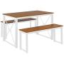 Sense FV Dining Table Set,3 Pieces Modern Kitchen Table Set with 2 Benches, Wood Tabletop with Metal Frame,White