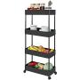 Slim Storage Cart 4 Tier Shelf Rolling Cart Storage Shelves Corner Organizer Metal Storage Racks (Black)