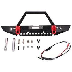 LAFEINA 1:10 Front Bumper Bull Bar with 2 LED Headlights Winch Mount Seat for 1/10 AXIAL SCX10 RC Rock Crawler Parts