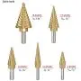 HYCLAT 5 pcs Titanium Step Drill Bits Set & Automatic Center Punch - High-Speed Metal Steel Drill Double Side, Hss Cobalt Multiple Hole 50 Sizes with Aluminum Case HYCLAT 5 pcs Titanium Step Drill Bits Set & Automatic Center Punch - High-Speed Metal Steel Drill Double Side, Hss Cobalt Multiple Hole 50 Sizes with Aluminum Case