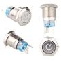 DIGITEN 19mm Automotive Waterproof Momentary Stainless Steel Metal 12V Blue Power Symbol LED Light Push Button Toggle Switch ON/Off