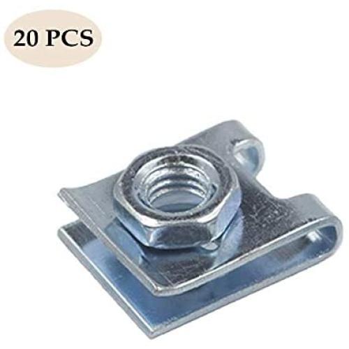 HerMia 20pcs 6mm Dia Car License Plate Fasteners Buckle Metal Nut U-Type Screw Base Clip Rivets Fixed Retaining Clips