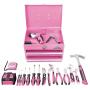 APOLLO TOOLS Pink Metal Tool Box with Deep Top Compartment and 2 Drawers in Heavy-Duty Steel Chest With Ball Bearing Opening And Powder Coated Finish - Pink Ribbon - DT5010P