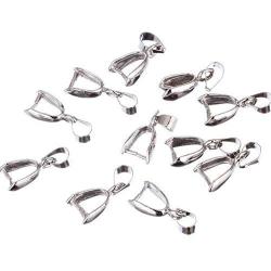 VNDEFUL 50PCS Pendant Metal Clasp Connector 5X14mm Pinch Bail Connector for Jewelry Making, Silver