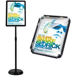 HUAZI Floor Standing Sign Holder Pedestal Sign Stand for 11 x 17 inches Graphics, Rounded Corner Frame & Pole Height Adjustable - Color Black