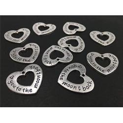 Yansanido Pack of 10 Alloy Silver You to The Moon Back Heart Shape DIY Antique Message Charms Pendant for Making Bracelet and Necklace (You to The Moon Back)