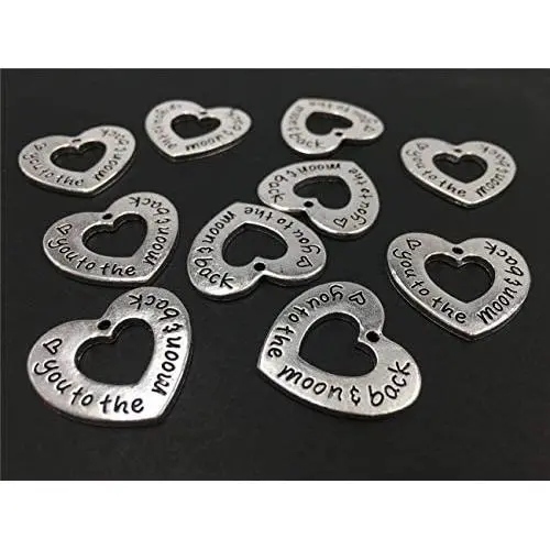 Yansanido Pack of 10 Alloy Silver You to The Moon Back Heart Shape DIY Antique Message Charms Pendant for Making Bracelet and Necklace (You to The Moon Back) Yansanido Pack of 10 Alloy Silver You to The Moon Back Heart Shape DIY Antique Message Charms Pendant for Making Bracelet and Necklace (You to The Moon Back)