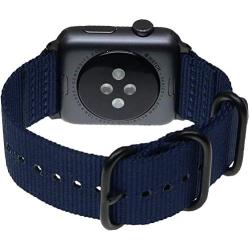 Carterjett Compatible with Apple Watch Band 42mm 44mm Nylon Sport iWatch Bands Replacement Woven Military Strap Rugged Steel Adapters Loop Buckle for Series 5 Series 4 3 2 1 (42 44 S/M/L Navy Blue)