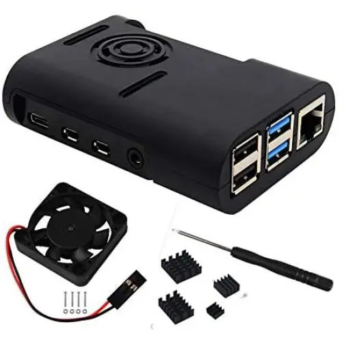 Raspberry Pi 4 Model B ABS Case with Cooling Fan and Heatsinks Kit (Black)
