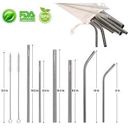 StrawPanda Metal Straws Variety Pack of Six Straws Boba, Long and Regular Sized Reusable Drinking Straws with cleaning brushes and StrawPanda carrying case