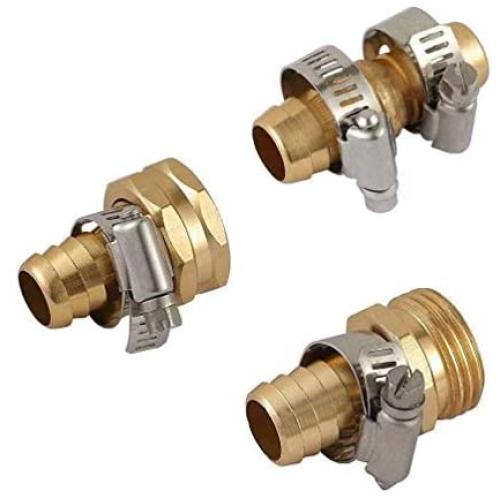 Metal Solid Brass 3/4 inch Garden Hose Repair Mender Kit Male Female Repair with Stainless Clamp