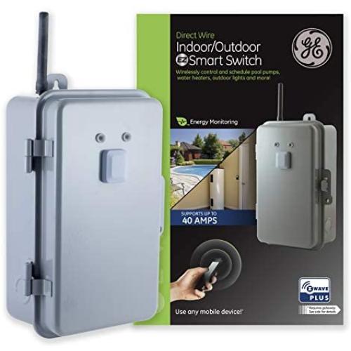 GE Z-Wave Plus 40-Amp Indoor/Outdoor Metal Box Smart Switch, Direct Wire, 120-277VAC, for Pools, Pumps, Patio Lights, AC Units, Electric Water Heaters, 14285