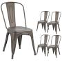 Devoko Metal Indoor-Outdoor Chairs Distressed Style Kitchen Dining Chairs Stackable Side Chairs with Back Set of 4 (Gun)