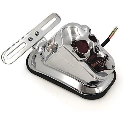 HTTMT XH3118B-B-CD Chrome Red Metal Skull Brake Tail Light Signal Compatible with Motorcycle Bike