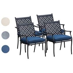 Top Space 4 Piece Metal Outdoor Wrought Iron Patio Furniture,Dinning Chairs Set with Arms and Seat Cushions (4 PC, Blue)