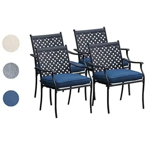Top Space 4 Piece Metal Outdoor Wrought Iron Patio Furniture,Dinning Chairs Set with Arms and Seat Cushions (4 PC, Blue) Top Space 4 Piece Metal Outdoor Wrought Iron Patio Furniture,Dinning Chairs Set with Arms and Seat Cushions (4 PC, Blue)