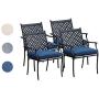 Top Space 4 Piece Metal Outdoor Wrought Iron Patio Furniture,Dinning Chairs Set with Arms and Seat Cushions (4 PC, Blue)