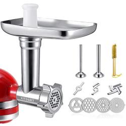 Metal Food Grinder Attachments for KitchenAid Stand Mixers, Meat Grinder, Sausage Stuffer Includes Two Sausage Stuffer Tubes, Durable Perfect Attachment for KitchenAid Mixers, Sliver