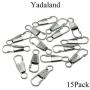 Yadaland Metal Solid Zipper Pull Tab Tag Handle Fixer 0.06inch(1.5mm) Small Clasp Diameter Fit Hole for Winter Jacket Boot Jean Suitcase Luggage Coat Spring Lock Clip On No Tool Needed Silver 15Pack