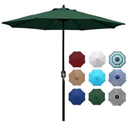 Blissun 9 Outdoor Aluminum Patio Umbrella, Striped Patio Umbrella, Market Striped Umbrella with Push Button Tilt and Crank (Dark Green)