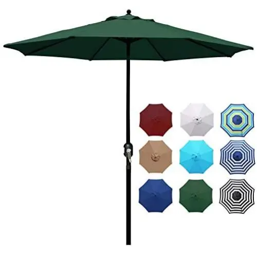 Blissun 9 Outdoor Aluminum Patio Umbrella, Striped Patio Umbrella, Market Striped Umbrella with Push Button Tilt and Crank (Dark Green) Blissun 9 Outdoor Aluminum Patio Umbrella, Striped Patio Umbrella, Market Striped Umbrella with Push Button Tilt and Crank (Dark Green)