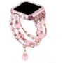 Falandi Apple Watch Band 38mm, Glittering Diamond Metal Rose Gold Case with Handmade Elastic Stretch Bracelet Fashion Women Girls Rhinestone Replacement Strap for iWatch Series 3/2 / 1(S, Pink-38mm)