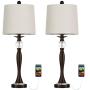 BOBOMOMO USB Metal Crystal Table Lamp 28 Set of 2 Modern Living Room Bedroom Nightstand Desk Lamp(Brown)