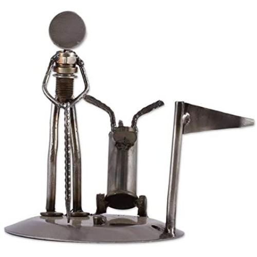 Rustic Golf Tourney Auto Part Sculpture - Mexico Grey Metal Handmade