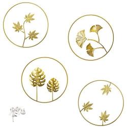 Tinsow 9.5 Inch Iron Wall Sculptures,Gold Metal Ginkgo, Maple, Monstera Leaf Wall Decor Round Wall Ornaments,Easy Installation Great for Bedroom Hanging Parts Hotel Wall Decoration (Gold, 4)