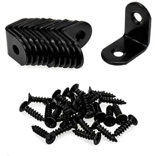HONJIE 90 Degree Black Right Angle Brackets 2 Hole Small Metal Corner Braces for Wood, L Shaped Bracket with Screws,20x20x2mm,Pack of 12 HONJIE 90 Degree Black Right Angle Brackets 2 Hole Small Metal Corner Braces for Wood, L Shaped Bracket with Screws,20x20x2mm,Pack of 12