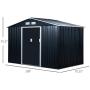 Outsunny 9 x 6 Metal Garden Shed Utility Tool Storage, Outdoor House for Backyard and Garden, Dark Grey