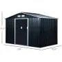 Outsunny 9 x 6 Metal Garden Shed Utility Tool Storage, Outdoor House for Backyard and Garden, Dark Grey