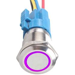 ESUPPORT 16mm 12V 3A Car Purple Light Angel Eye Metal Push Button Switch Socket