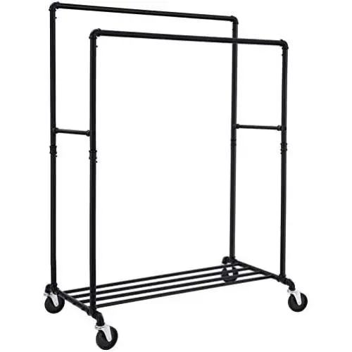 SONGMICS Industrial Pipe Clothes Rack Double Rail on Wheels with Commercial Grade Clothing Hanging Rack Organizer for Garment Storage Display, Black UHSR60B SONGMICS Industrial Pipe Clothes Rack Double Rail on Wheels with Commercial Grade Clothing Hanging Rack Organizer for Garment Storage Display, Black UHSR60B