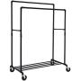 SONGMICS Industrial Pipe Clothes Rack Double Rail on Wheels with Commercial Grade Clothing Hanging Rack Organizer for Garment Storage Display, Black UHSR60B