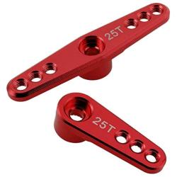 Hobbypark 2pcs Metal Aluminum 25T Servo Horn Steering Arms (Double & Single) for RC Models Car Truck Buggy Replacement Parts (Red)