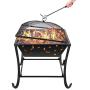 Finether Outdoor Fire Pit 24 Metal Fire Bowl BBQ Grill with Mesh Spark Screen Cover, Patio Backyard Beach Picnic Camping etc.