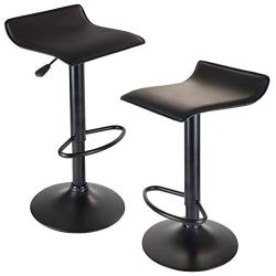 Winsome Wood Set of 2 Obsidian Adjustable Backless Swivel Air Lift Stool, PVC Seat, Black Metal Post and Base